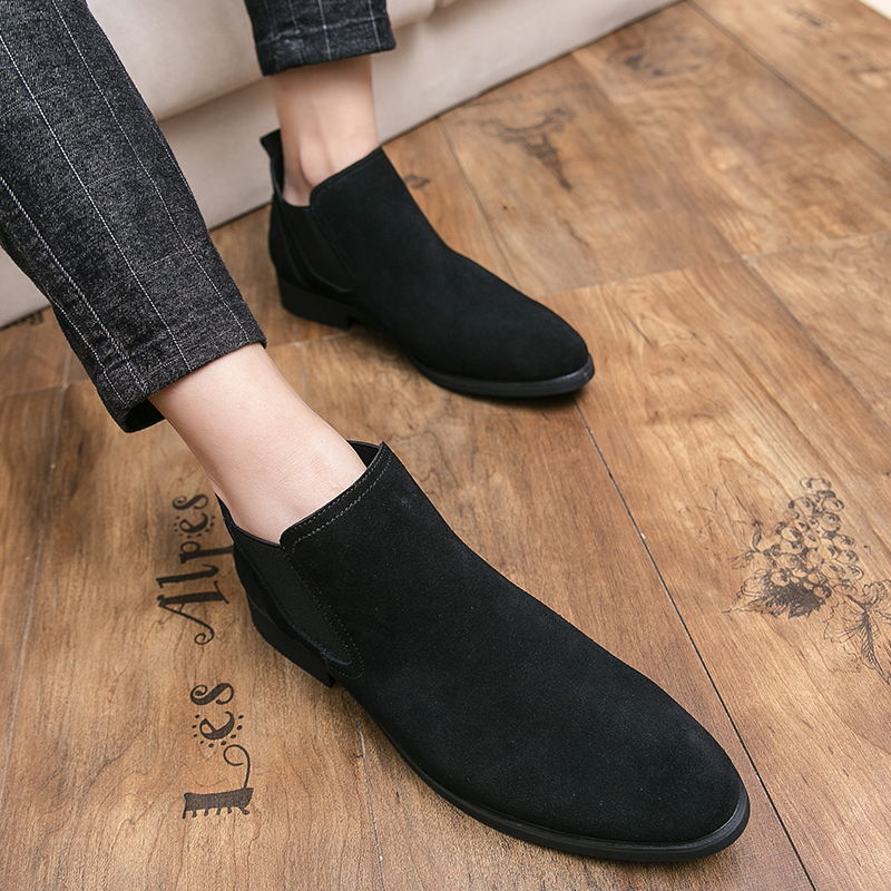 Getjiida New Winter Luxury Mens Suede Genuine Leather Boots Fashion Dress Ankle Boots British Style Chelsea Warm Fur Inside Leather Shoes