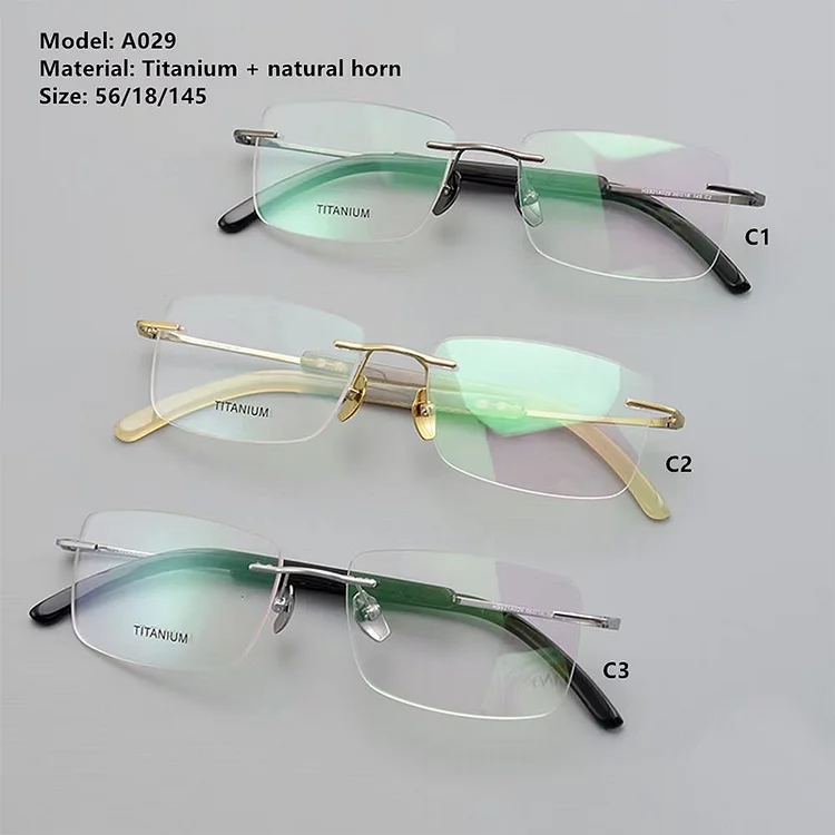 Top Natural Ox Horn Square Rimless Titanium Glasses Frames Men Genuine Ox Horn Luxury Handmade Customized  Glasses