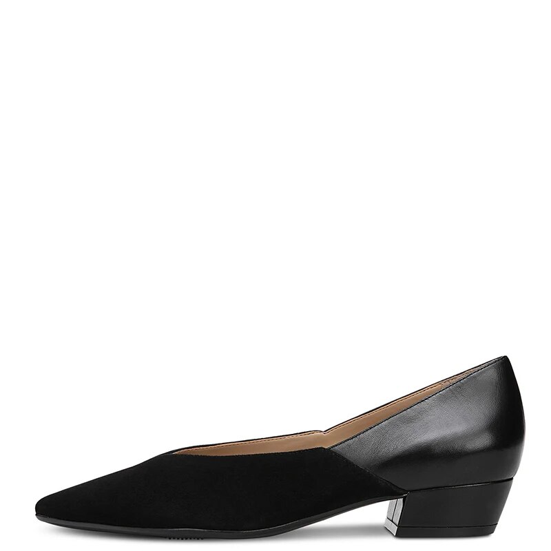 TAAFO Black Patchwork Med Chunky Heels Woman Pumps Pointed Toe Suede Lady Dress Office Shoes