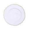 10 Pack | 9" White / Gold Scalloped Rim Plastic Dinner Plates, Disposable Party Plates