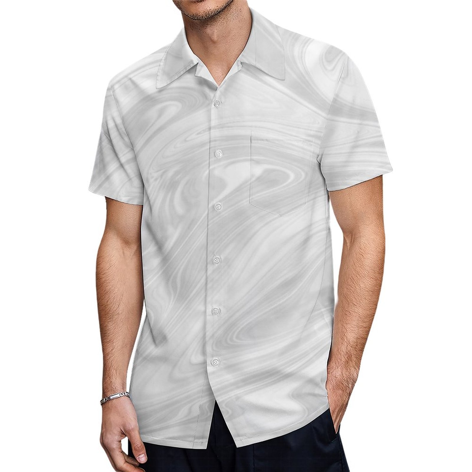 Light Grey White Marble Print Artsy Style Hawaiian Shirt Mens Button Down Tropical Hawaii Beach Shirts