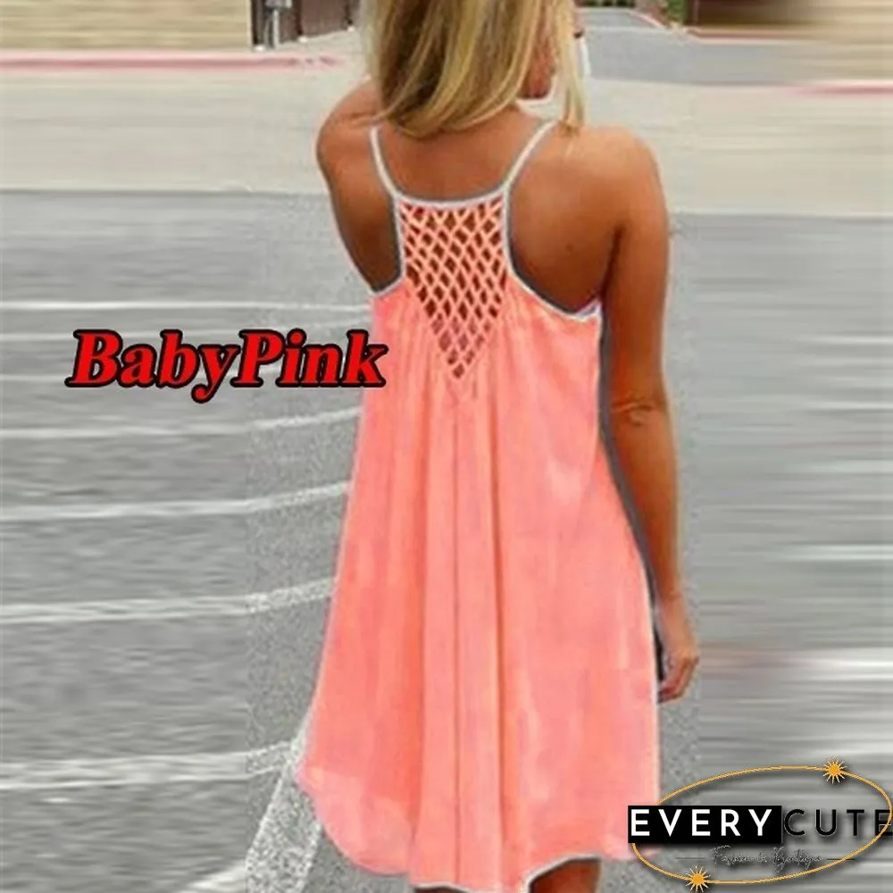 Summer Casual Sleeveless Evening Party Backless Beachwear Sexy Womens Mini Dress