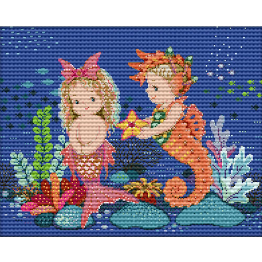 

Mermaid And Seahorse - 14CT Stamped Cross Stitch - 44*36cm, 501 Original