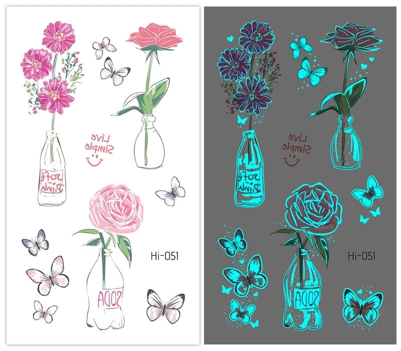 37 kinds Stylish Blue Light Luminous Tattoo Temporary Arm Body Sticker Club Party Disposable Noctilucent tatouage temporaire