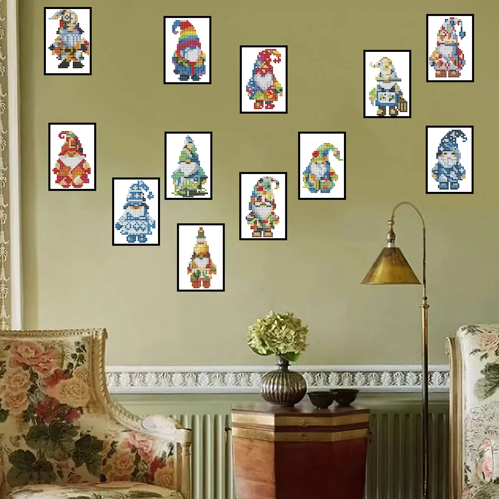 12pcs Goblin DIY Mini Round Diamond Painting Set Desktop Decor No Frame12x8cm