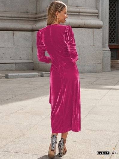 Surplice Puff Sleeve Midi Dress