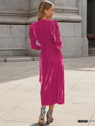Surplice Puff Sleeve Midi Dress