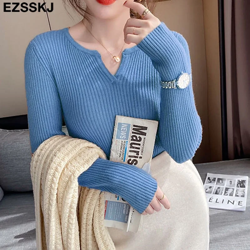 Basic V-Neck Sweater Pullover Women Autumn winter Casual long Sleeve Sweater For women Female Chic Jumpers top