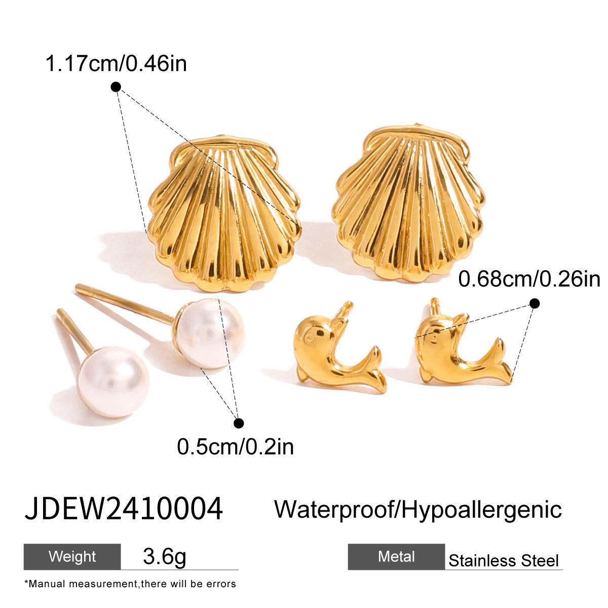 Jie Ding Three Pairs Of Stainless Steel Zircon Earrings Niche Pearl Earrings Titanium Steel Earrings