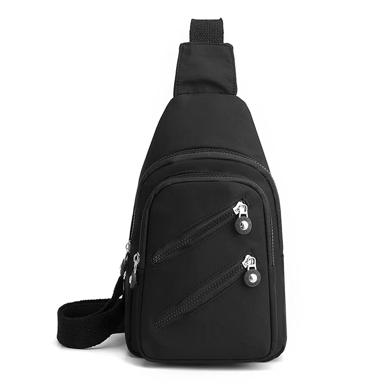 Women Chest Bag Large Capacity Nylon Adjustable Strap Shopper Bag (Black)