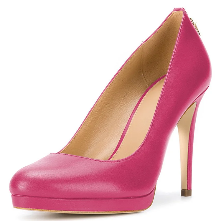 Hot Pink Platform Heels Almond Toe Stiletto Heel Pumps |FSJ Shoes