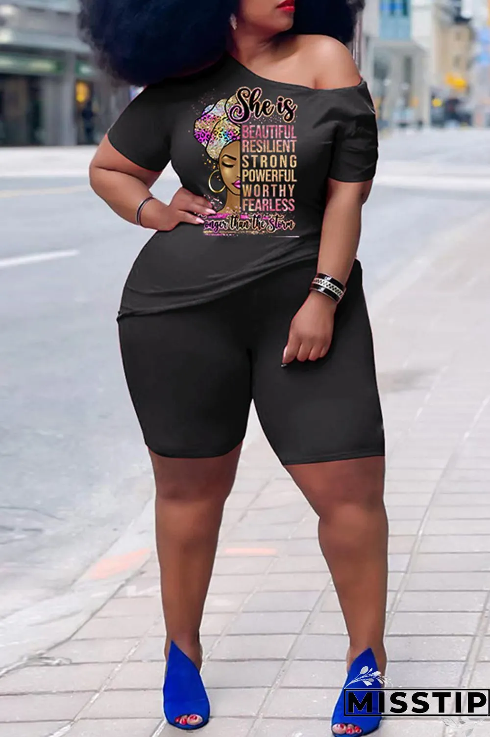 Orange Casual Print Basic Oblique Collar Plus Size Two Pieces