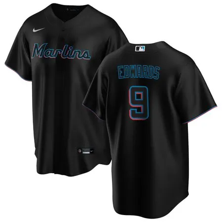 Men's Miami Marlins #9 Xavier Edwards  Black Home Replica Jersey