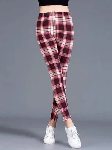 pornhint Pornhint CHSDCSI New 2023 Women Pants New Style Black and White Plaid Leggings Houndstooth Stripe Legging Casual Trousers