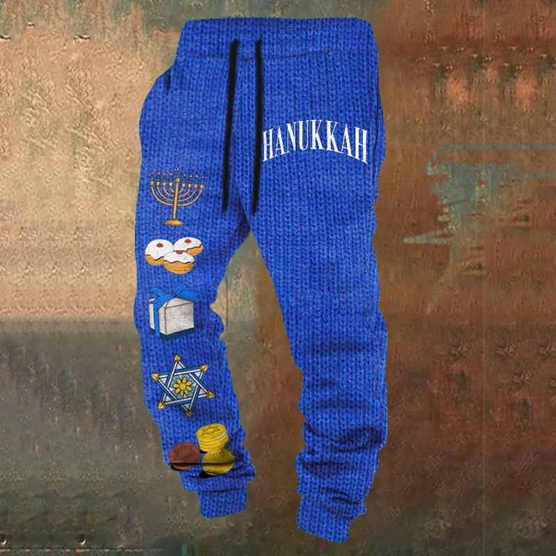 Men's Hanukkah Printed Elastic Waist Tie Sweatpants