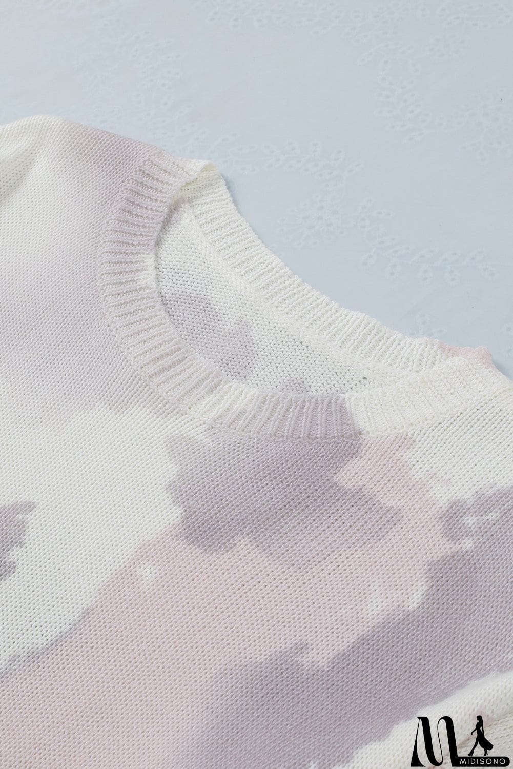 MidiSono - Beige Stain Washed Tie Dye Sweater