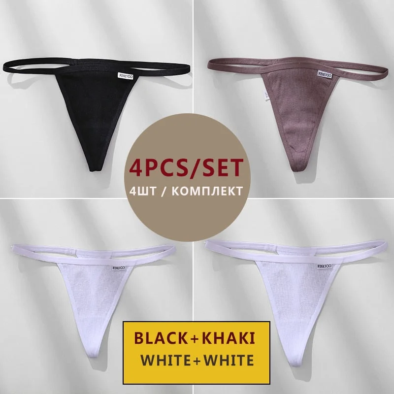 FINETOO 4PCS/Set Cotton Women Panties Woman Thong G-string Underwear Pantys Sexy Low Waist Underpant For Ladies Lingerie Female