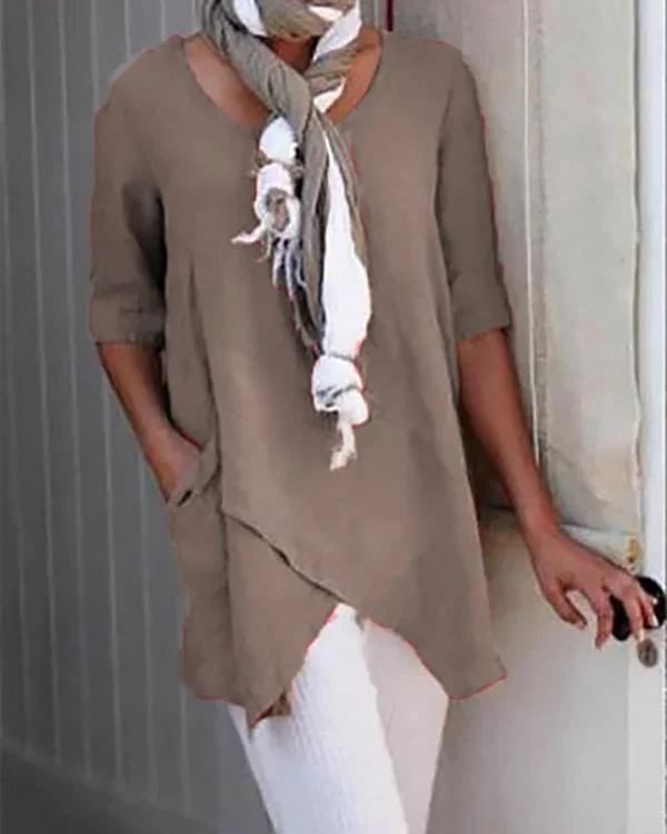 Casual Crew Neck Half Sleeve Irregular Blouses