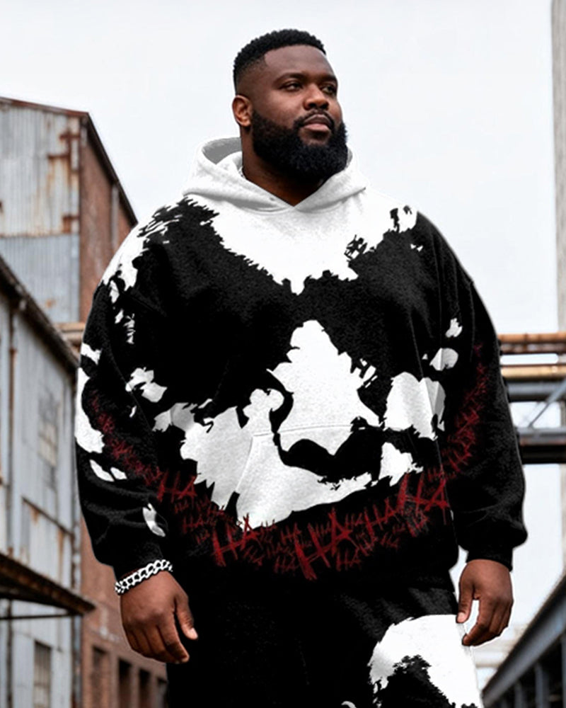 Big & Tall Men's Black Ha Skull Letter Graffiti Print Hoodie Set