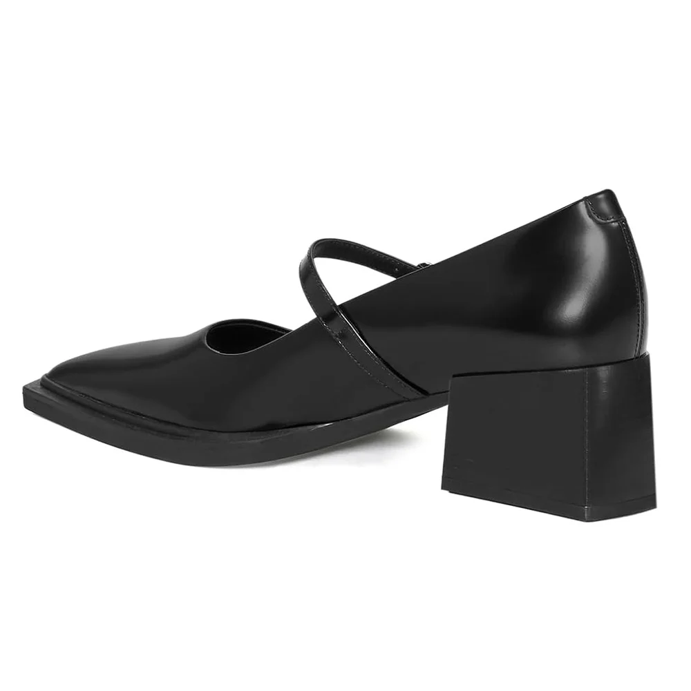 Black Vegan Leather Pointed Toe Buckle Strap Casual Mary Janes