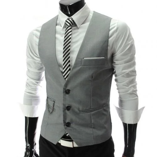Fashion Men Suit Vest Solid Color V Neck Sleeveless Button Pocket Blazer Suit Waistcoat Formal Blazer Vest