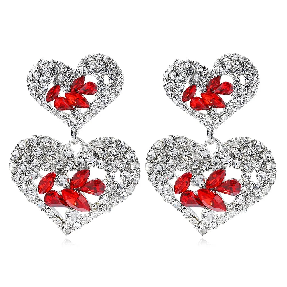 Dvacaman 2022 Valentine's Day Heart-Shaped Rhinestone Earrings For Women Shiny Statement Wedding Party Gift Crystal Drop Jewelry
