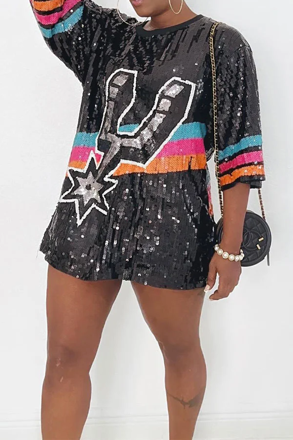 Lightning Sequined Casual Round Neck Mini Dress