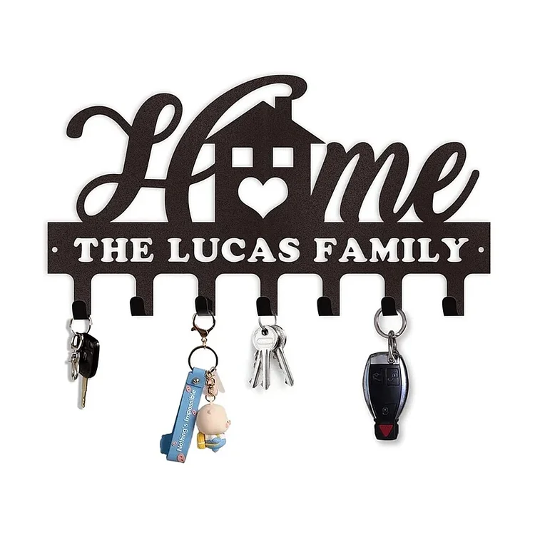 Personalized Key Holder for Wall -Metal Key Holder Wall Mount, Custom Name Sweet Home Key Rack, Key Hooks on Wall, Coat Rack, Key Holder Wall Hanging, Housewarming Gift
