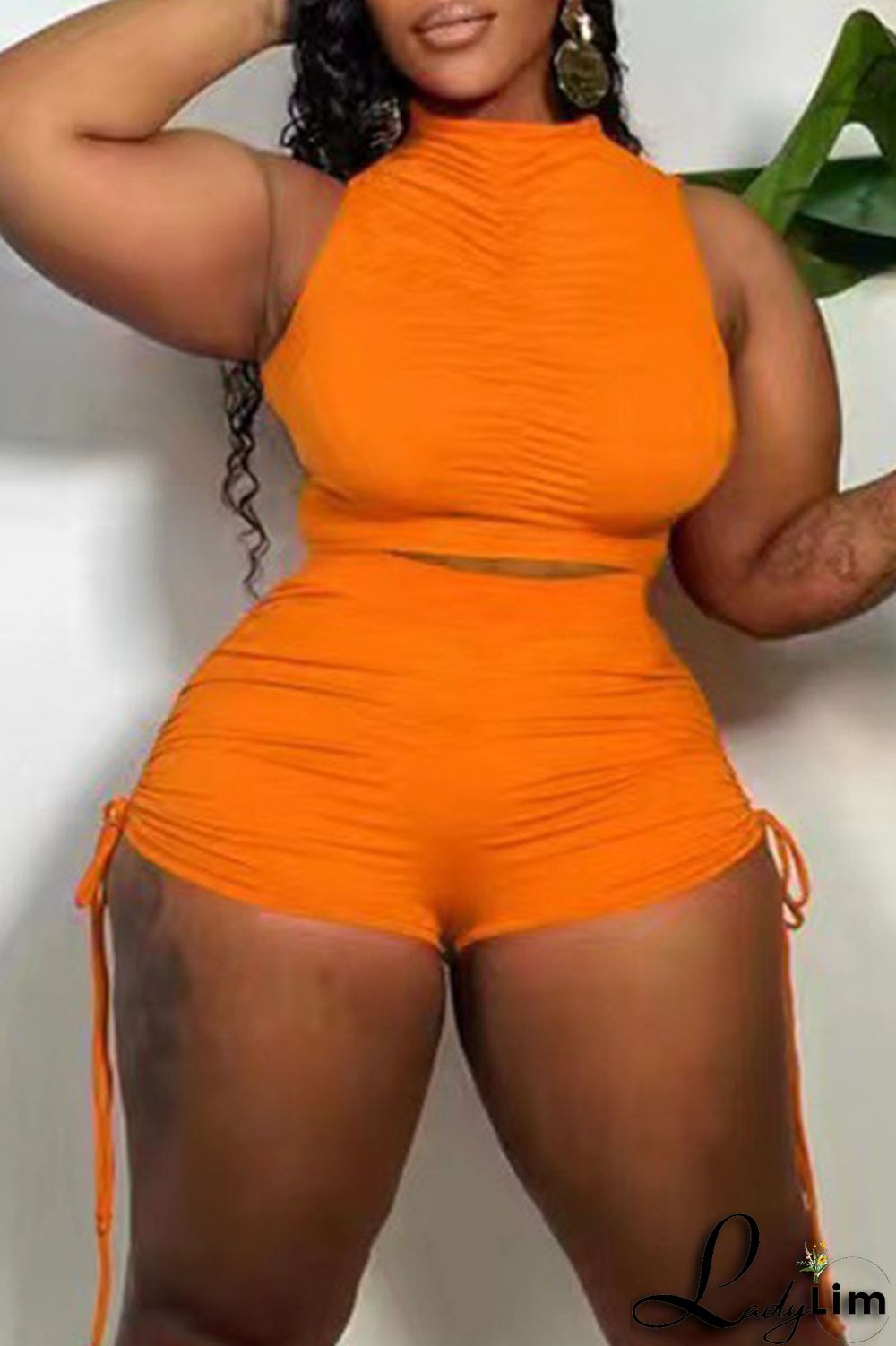 White Sexy Solid Bandage Split Joint Fold O Neck Sleeveless Two Pieces