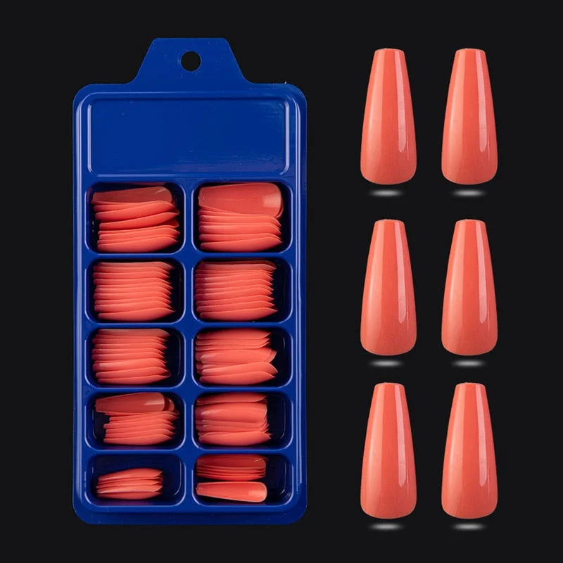100 Pieces Long Press Fake Nails Full Acrylic Pressed Fake Nail Cover Reusable Full Coverage Nail Tips Manicure Tool CL05