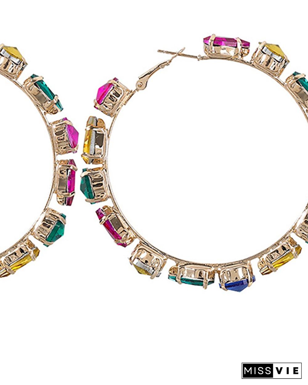 1Pair Waterdrop & Round Shaped Rhinestone Hoop Earrings