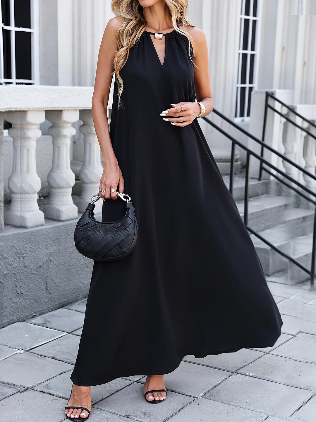 Women's Holiday Off Shoulder Deep V-Strap Loose Beach Dress, Summer Casual Dress | IFYHOME