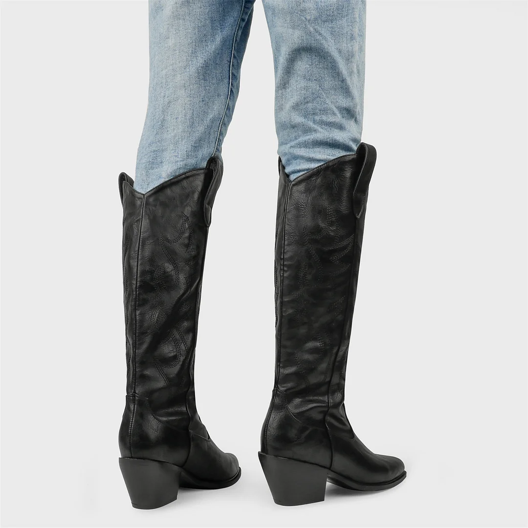 6cm/2.36 inch Embroidered Western Cowboy Pointed Toe Pull-On Fashion Classic Matte Boots