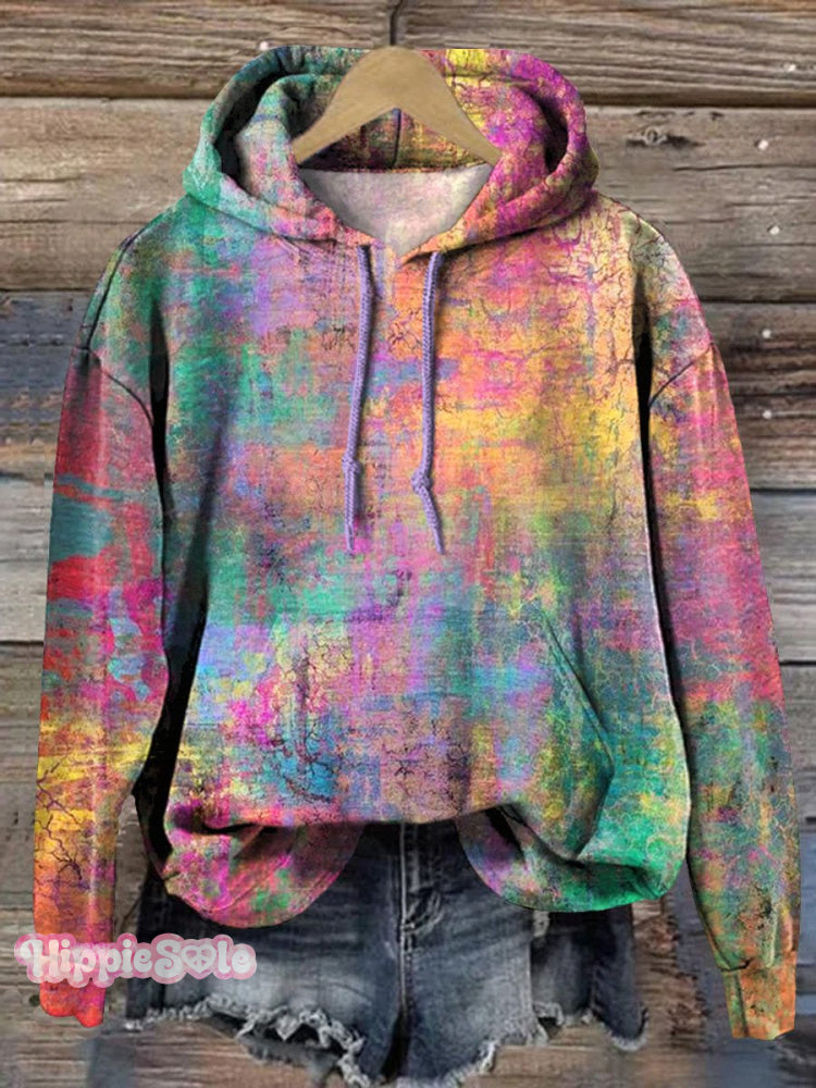 Multicolor Ombre Art Printed Casual Hoodie Sweatshirt / S