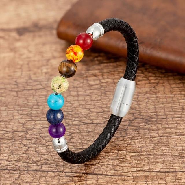 YOY-Natural Round Chakra Bead Stone Men's Bracelet