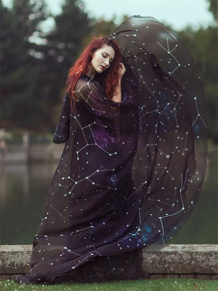 Constellations Galaxy Inspired Witch Hooded Cloak