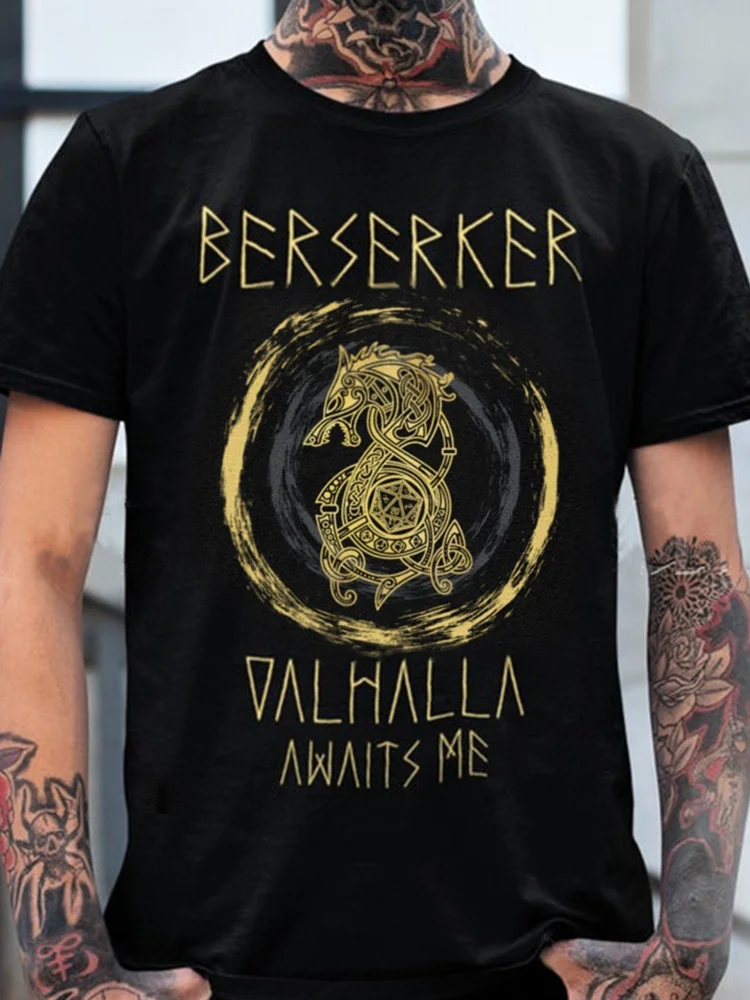 Men's Viking Berserk Valhalla Awaits Me T Shirt