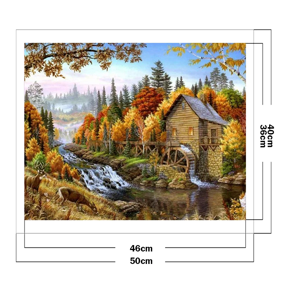 14CT Full Stamped Cross Stitch - Autumn Cottage(Canvas|40*50CM)