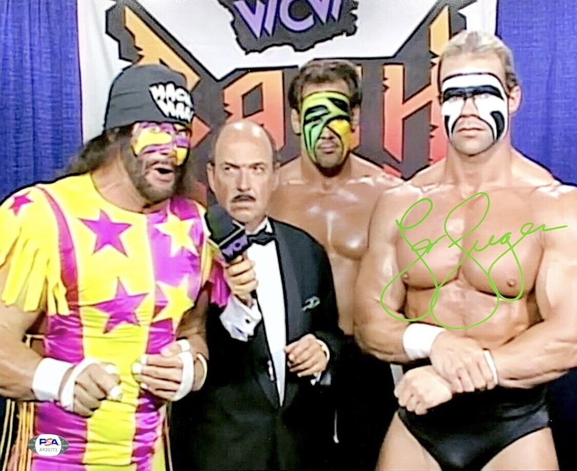 Lex Luger Signed 11x14 Photo Poster painting w/ Macho Man Savage & Sting WCW PSA AK20773