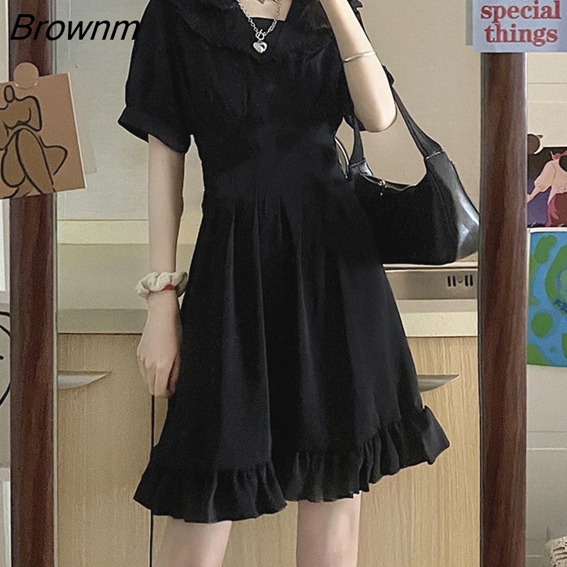 Brownm Gothic Goth Harajuku Blakc Lolita Dress Women's 2021 Ruffle Puff ...