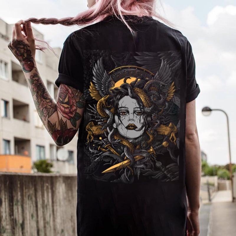 Retro Medusa Sword Printing  T-shirt Designer - Krazyskull
