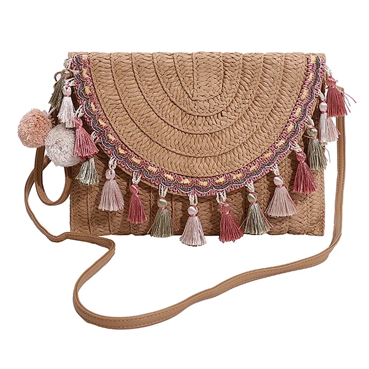 Tassels Women Crossbody Bags Casual Handmade Summer Straw Woven Bag for Vacation-Annaletters