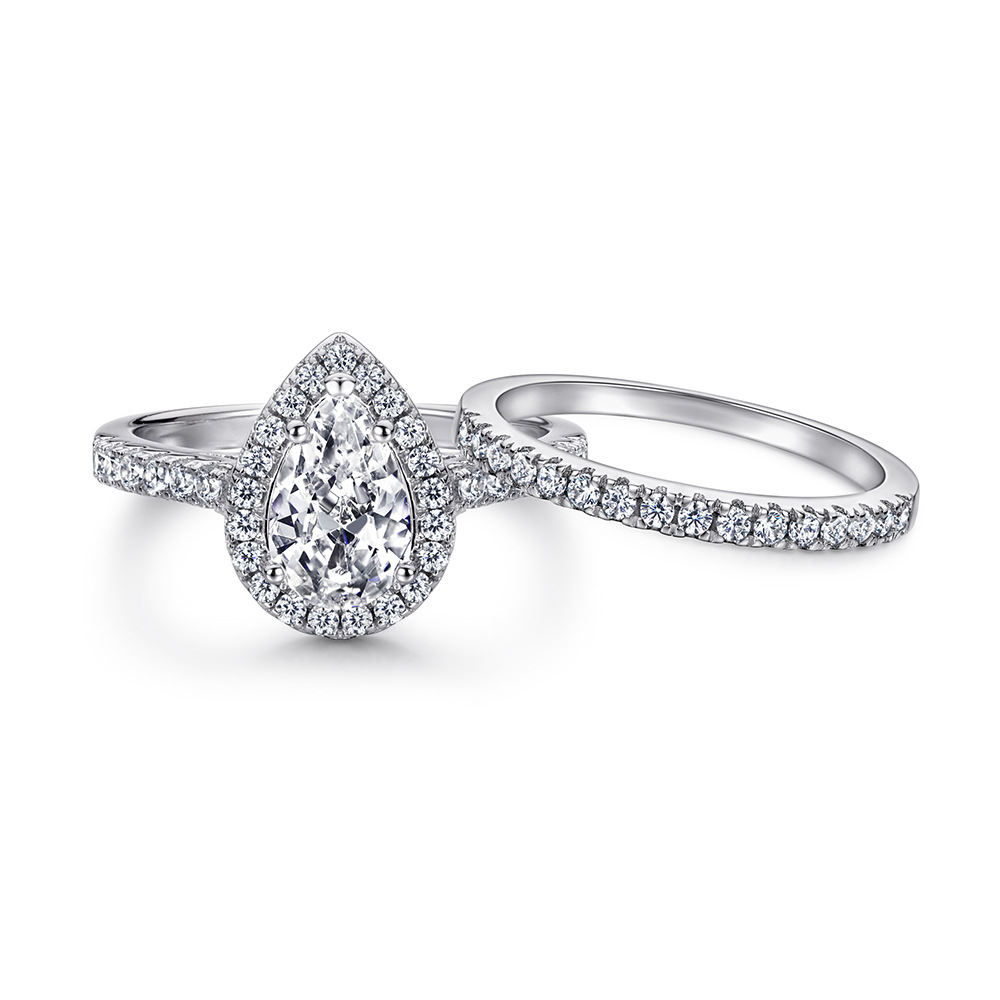 S 925 Sterling Silver Pear Cut 6*9MM White Sapphire Created Moissanite Diamonds  Ring Set for Women Gifts 