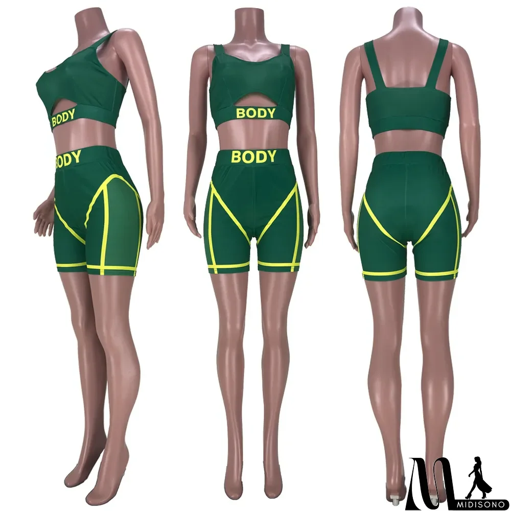 MidiSono - Letter Print Casual Sports Two Piece Shorts Set