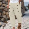 Men's Casual Hawaii Beach Multi Button Cotton Linen Trousers by Inlyline