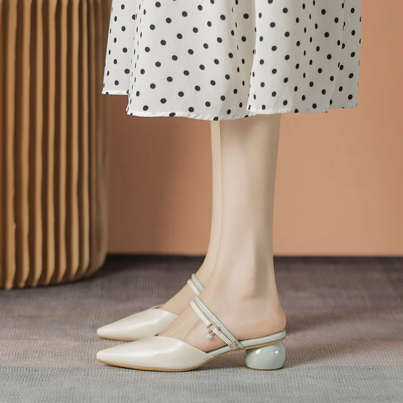 Uveng Uveng Half-Slippers Women Wear The 2025 New Summer Fairy Style Dress With The Bag Head Thick And Cold Slippers