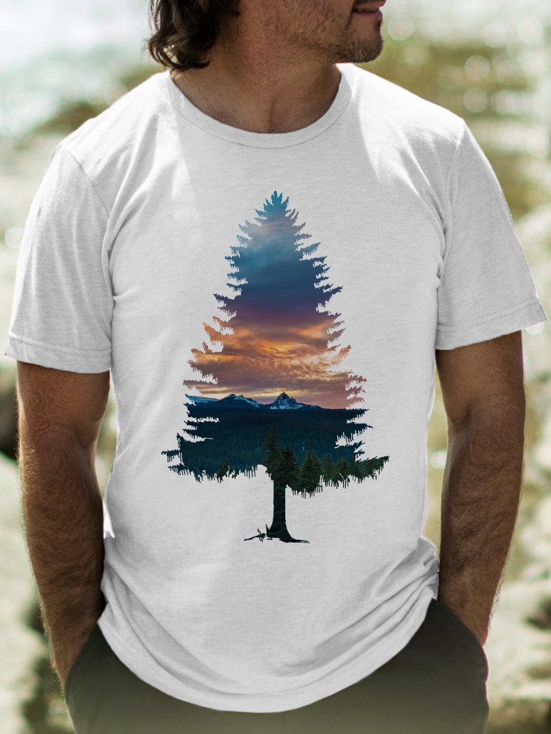 Creative Tree Pattern Printed T-Shirt in  mildstyles