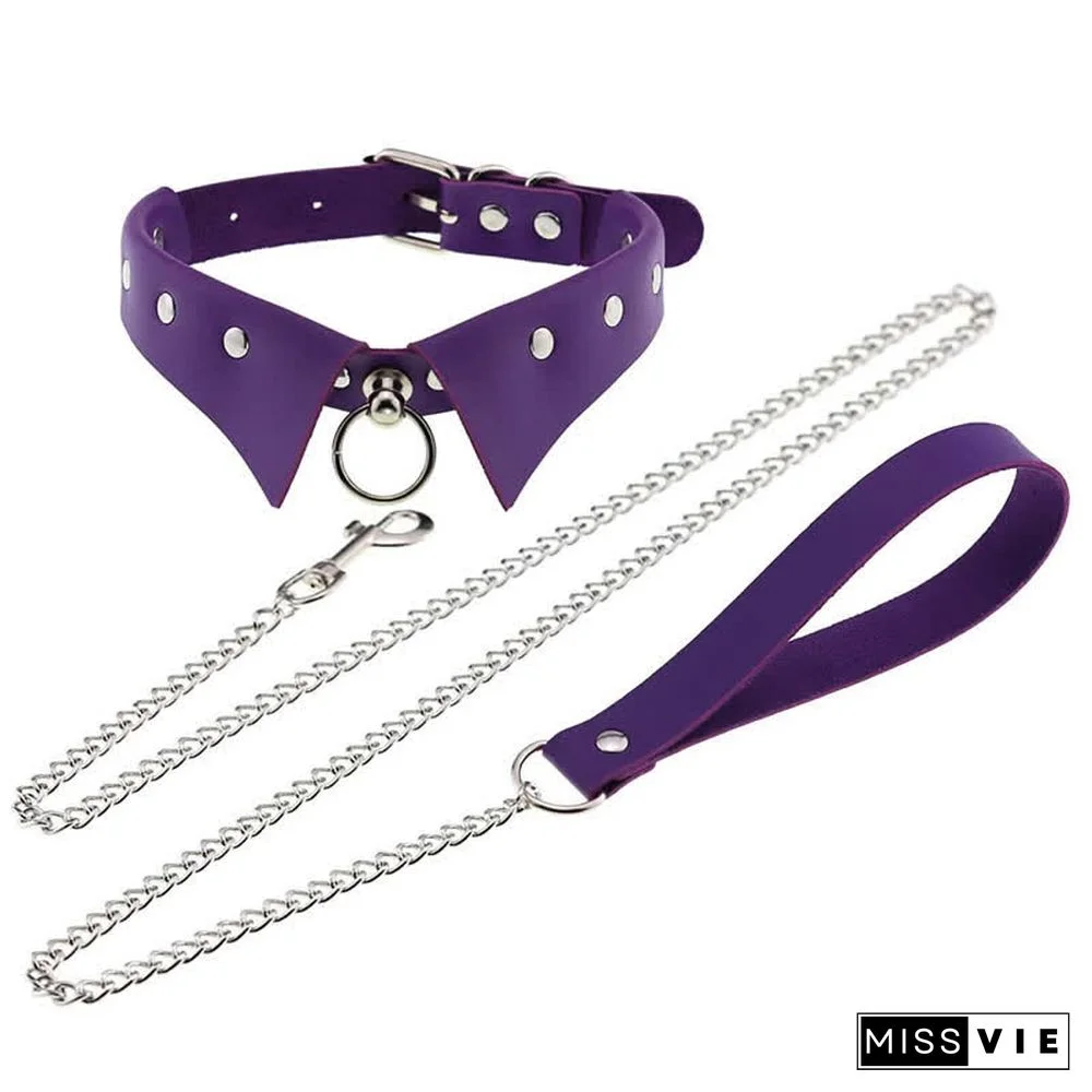 Punk Collar Design Leather Chocker With Hauling Chain