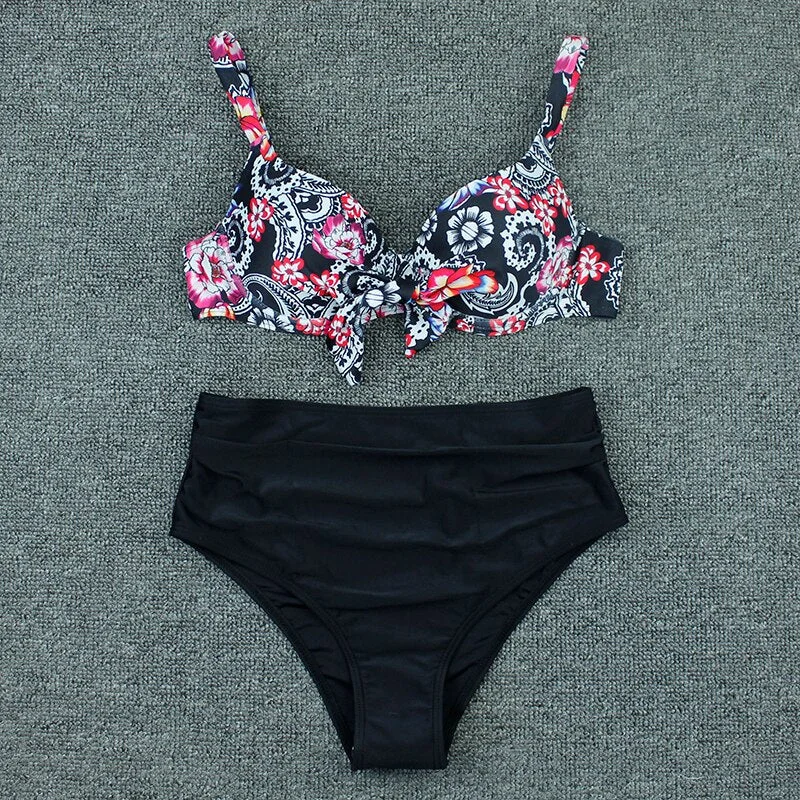 Push Up Swimwear Women Print Floral Bikini 2021 New Swimsuit Bikinis Set High Waist Beachwear Bathing Suit Biquini Swimming XL