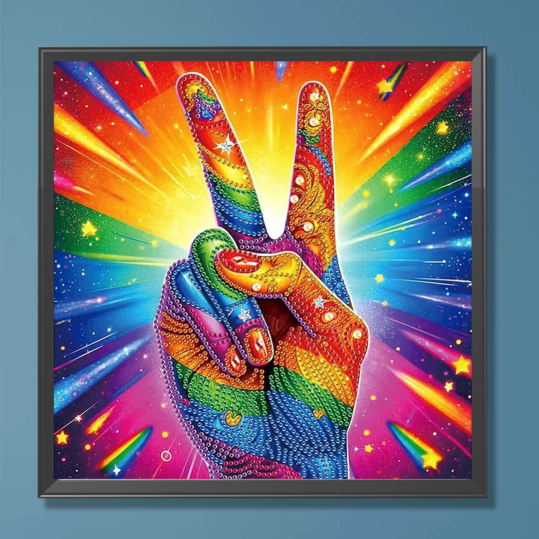 Diamond Painting - Partial Special Shaped Drill - Vibrant Peace Hand(Canvas|30x30cm)